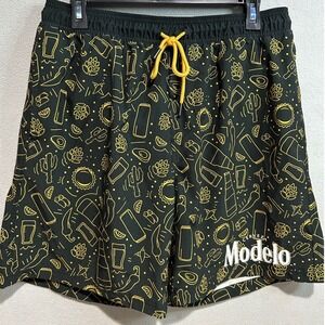 Modelo Cerveza Swim Trunks Mens Large 36/38 Beer Logo Black Gold Board Shorts 7"